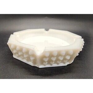 HOBNAIL WHITE MILK GLASS MEDIUM OCTAGON ASHTRAY - 5 1/4" Has some Chips